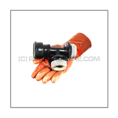 Gasmask-t-joint T-TUBE-OCC with gasmask-connector-threads 1 x female and 2 x male angled without breathing reduction vent